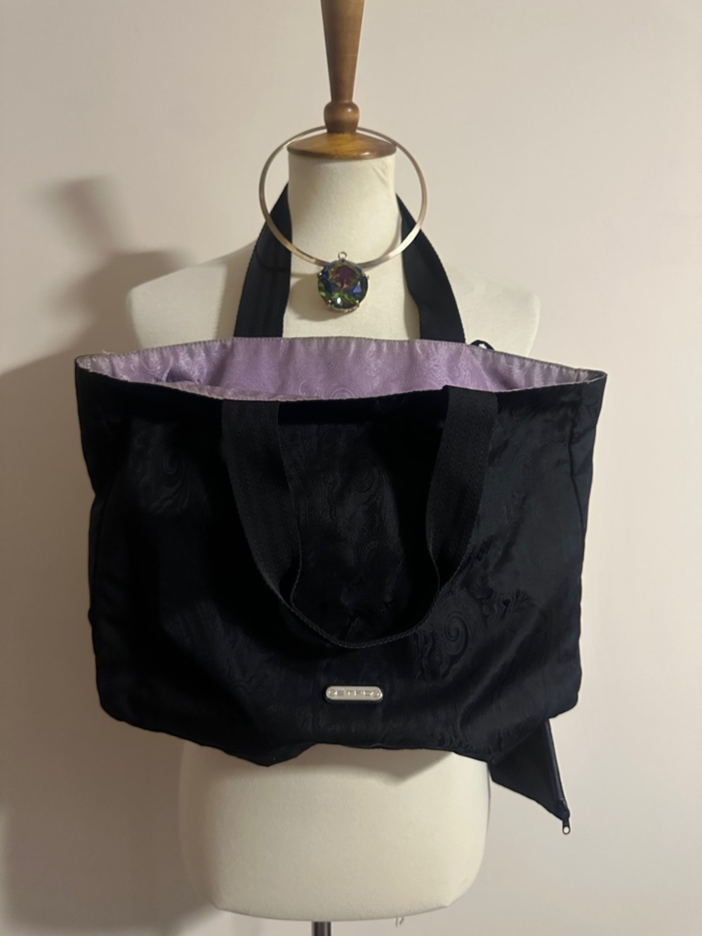 Etro Reversable Black & Purple Paisley Jacquard Tote